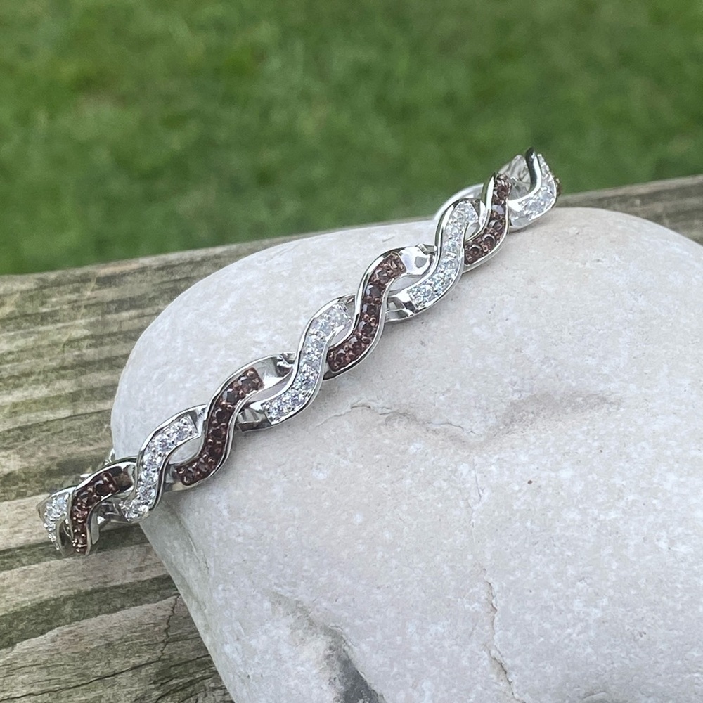 Danbury Mint Sterling Silver bracelet w/ mocha & clear simulated diamonds - Picture 3 of 16